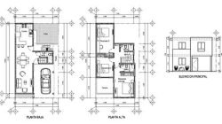 Descarga gratis planos arquitectónicos de casa habitación de 2 plantas en Autocad.